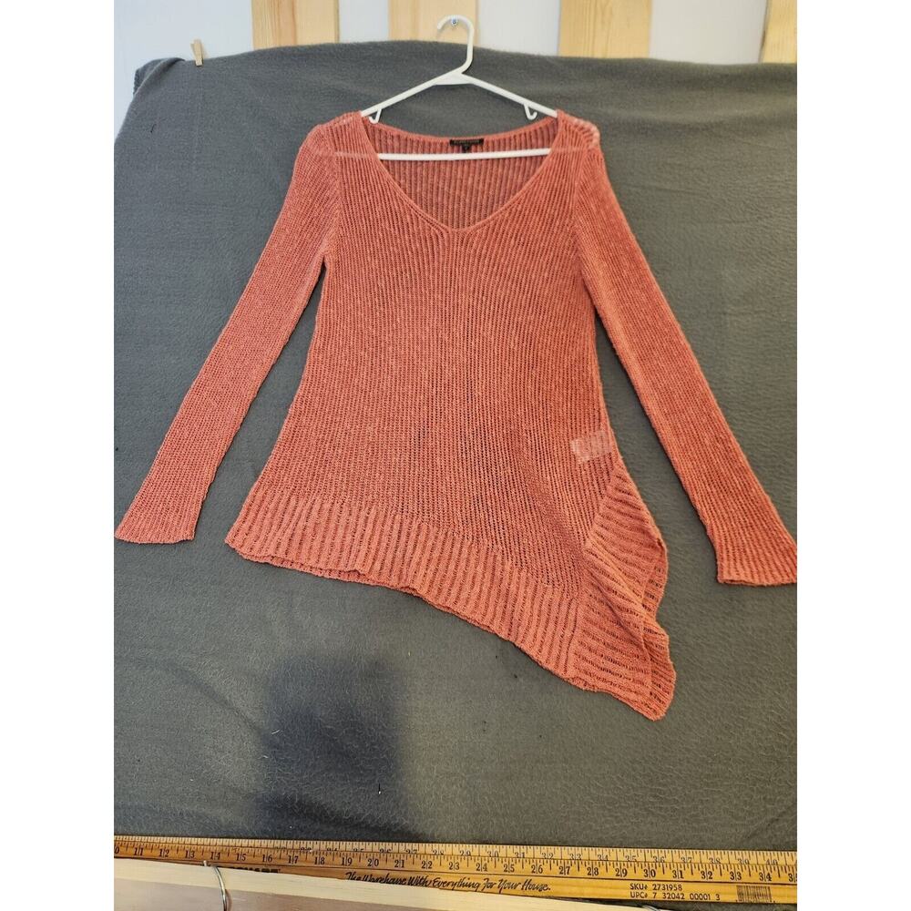 Eileen Fisher Sweater Womens S Linen Blend Open Weave Pink Asymmetric Long VNeck